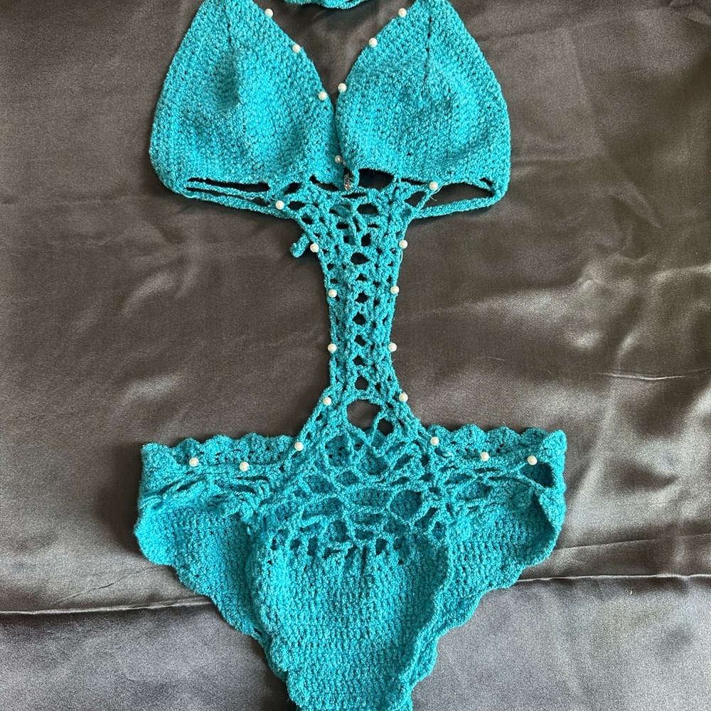 Handmade Teal Crochet Bikini